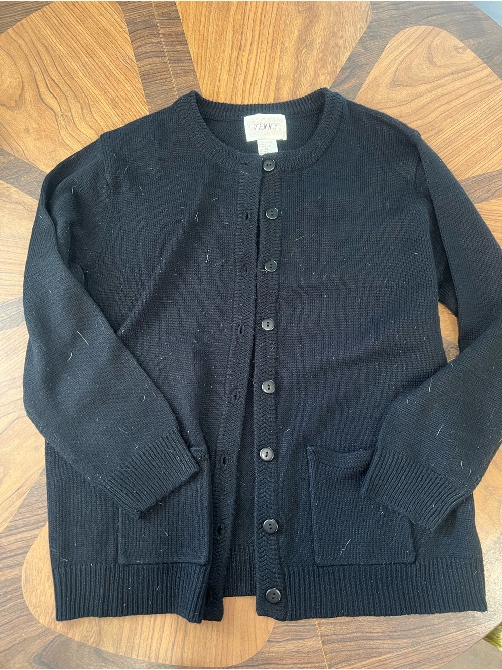 Black Crewneck Button-Front Sweater Cardigan -